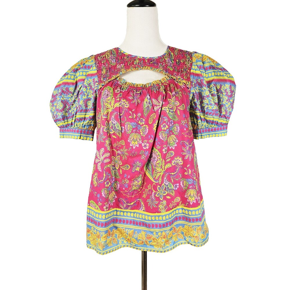 Current Air Small Lindsey Paisley Puff Sleeve Bohemian Top